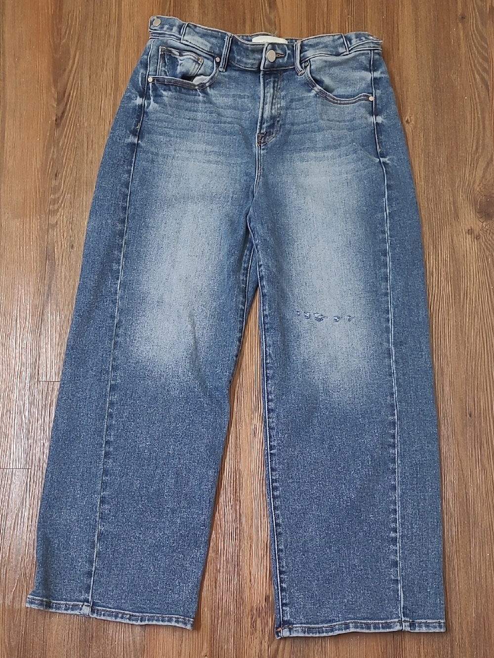 RISEN Straight Leg High-Rise Jeans in Distressed Blue61%cotton used good.9/29. - Picture 1 of 15